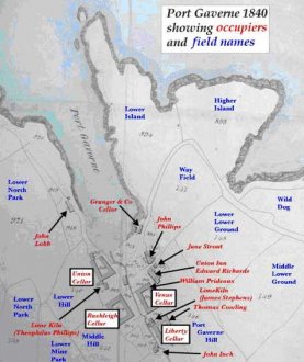 Port Gaverne 1840 showing occupiers and area brands